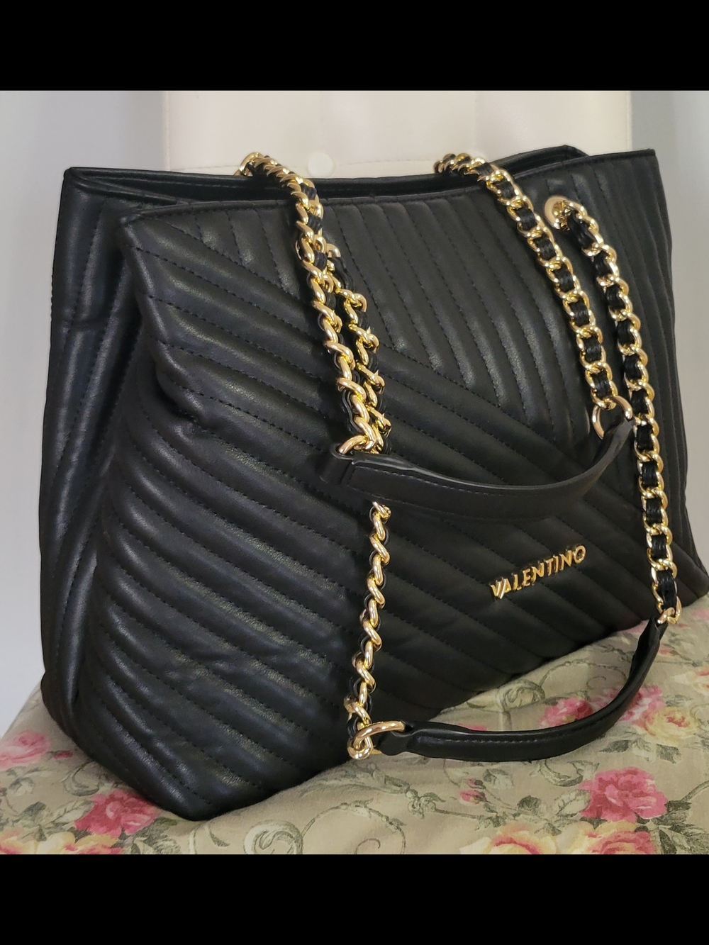 Valentino Black Quilted Chain-Handle Tote